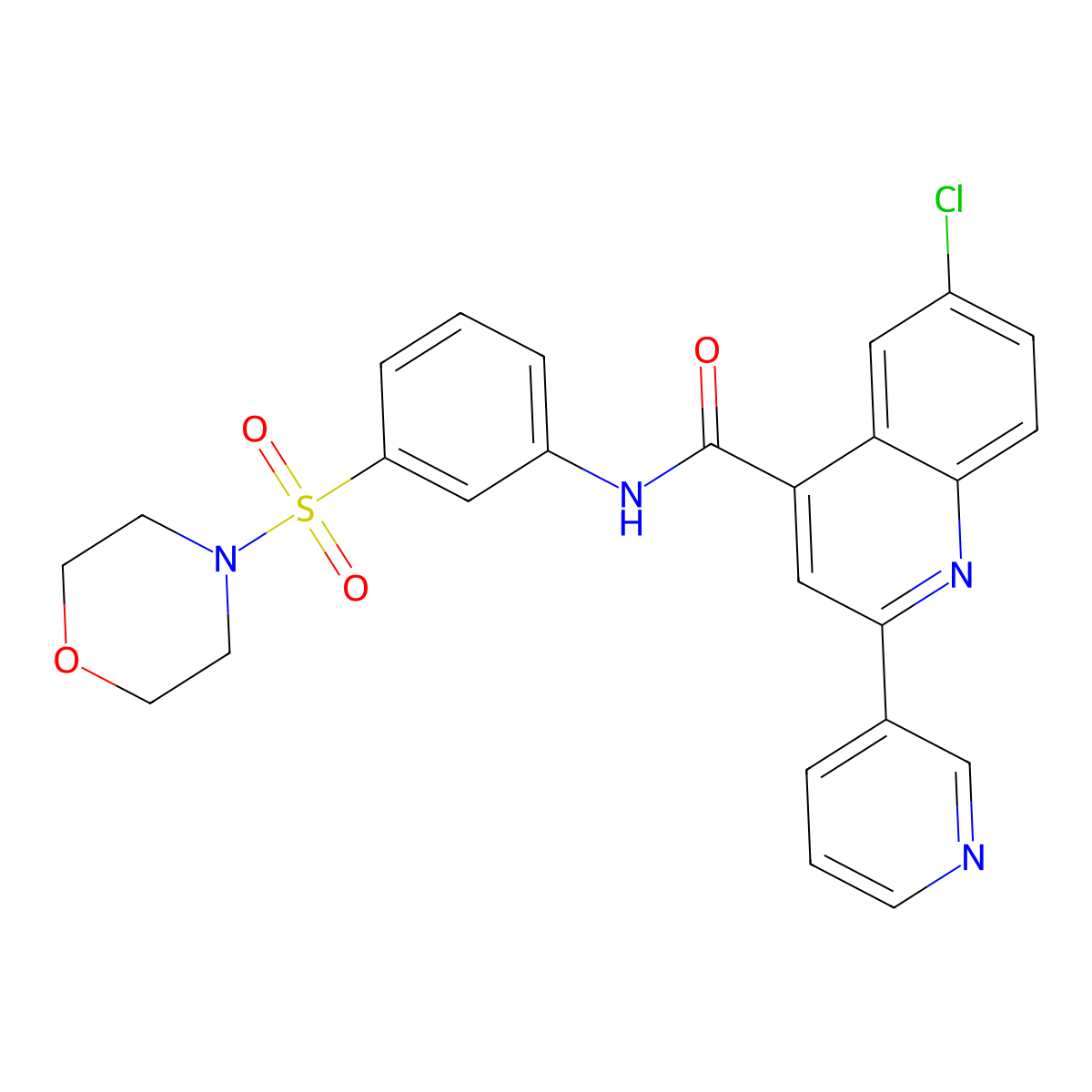 6-chloro-N-(3-morpholin-4-ylsulfonylphenyl)-2-pyridin-3-ylquinoline-4-carboxamide molecular structure, CAS 823831-35-2