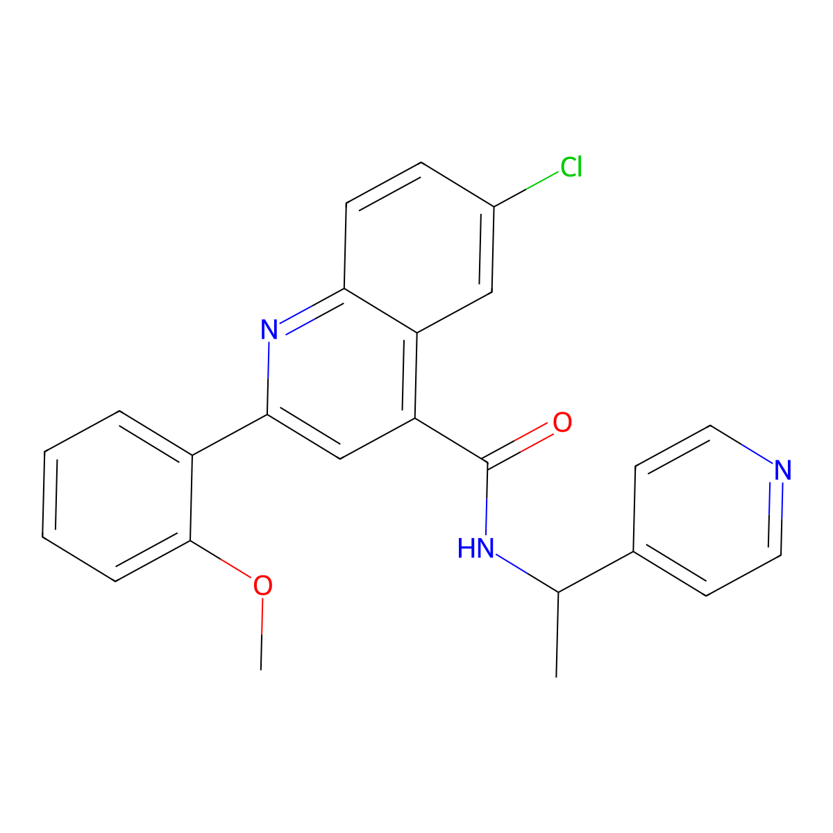 6-chloro-2-(2-methoxyphenyl)-N-(1-pyridin-4-ylethyl)quinoline-4-carboxamide molecular structure, CAS 823831-37-4