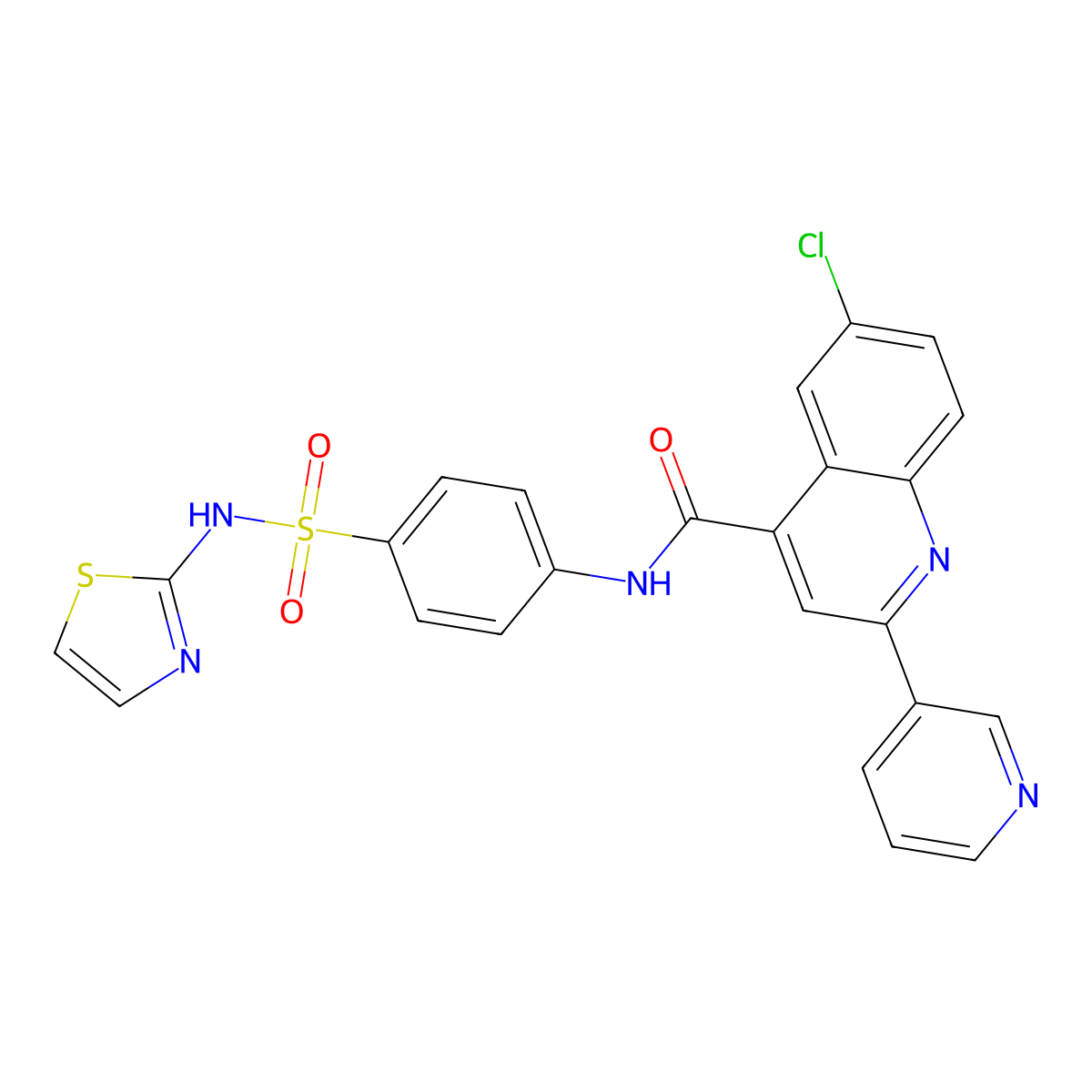6-chloro-2-pyridin-3-yl-N-[4-(1,3-thiazol-2-ylsulfamoyl)phenyl]quinoline-4-carboxamide molecular structure, CAS 823831-39-6