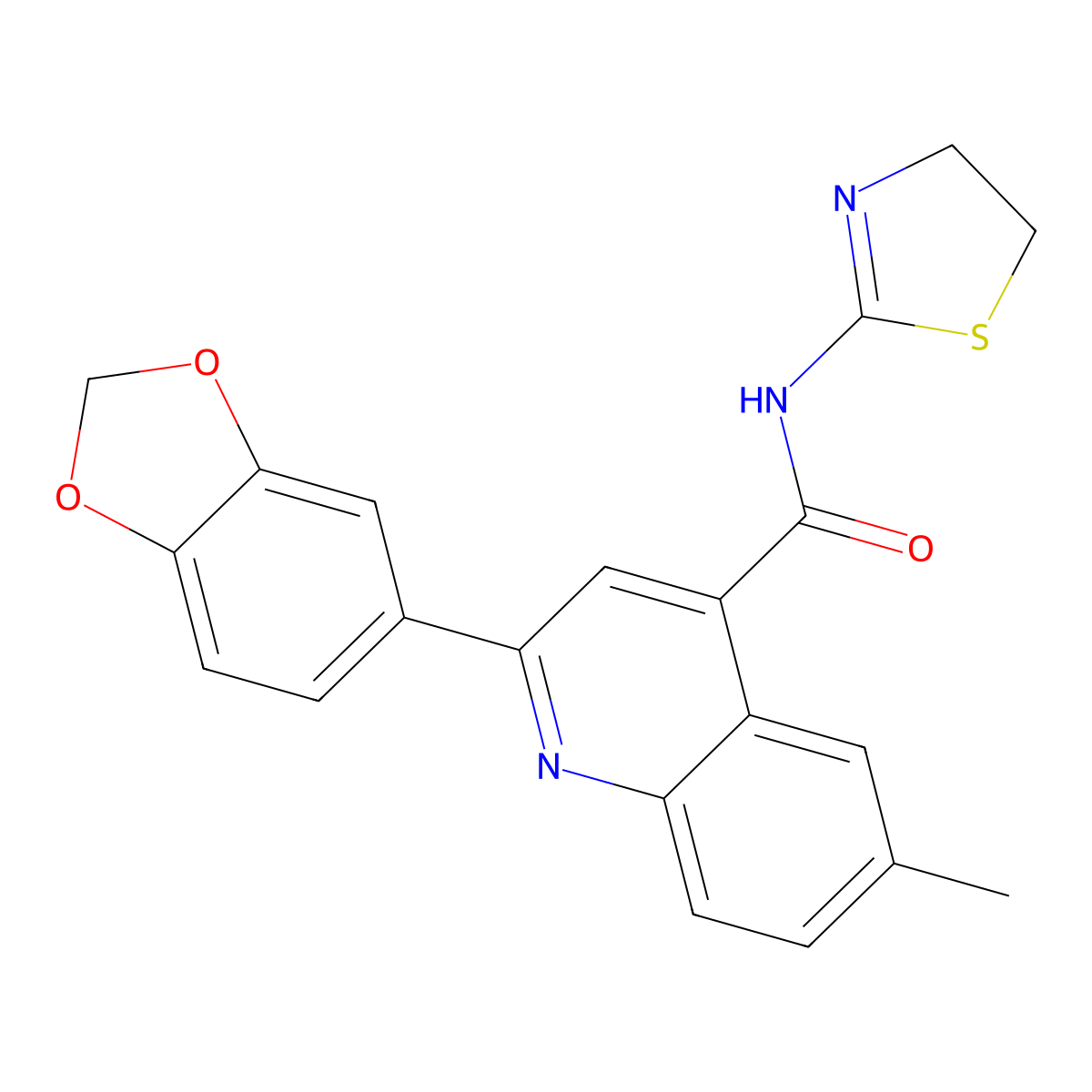 2-(1,3-benzodioxol-5-yl)-N-(4,5-dihydro-1,3-thiazol-2-yl)-6-methylquinoline-4-carboxamide molecular structure, CAS 823831-74-9