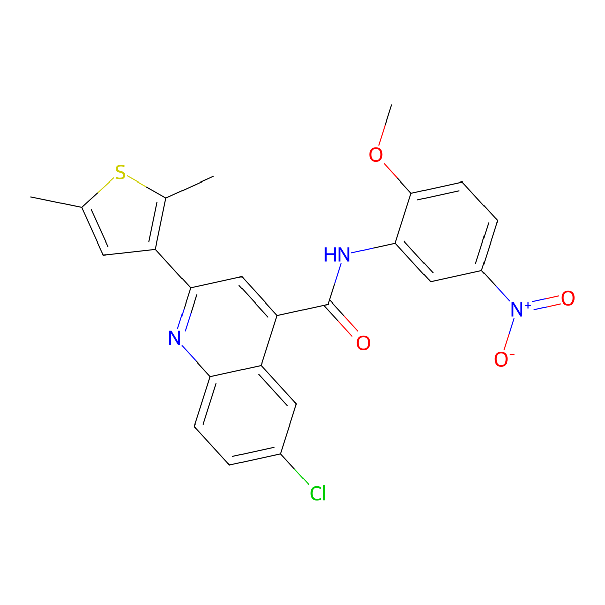 6-chloro-2-(2,5-dimethylthiophen-3-yl)-N-(2-methoxy-5-nitrophenyl)quinoline-4-carboxamide molecular structure, CAS 823831-88-5