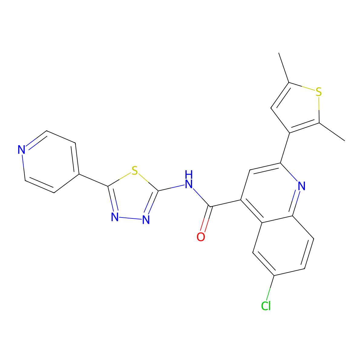 6-chloro-2-(2,5-dimethylthiophen-3-yl)-N-(5-pyridin-4-yl-1,3,4-thiadiazol-2-yl)quinoline-4-carboxamide molecular structure, CAS 823831-93-2