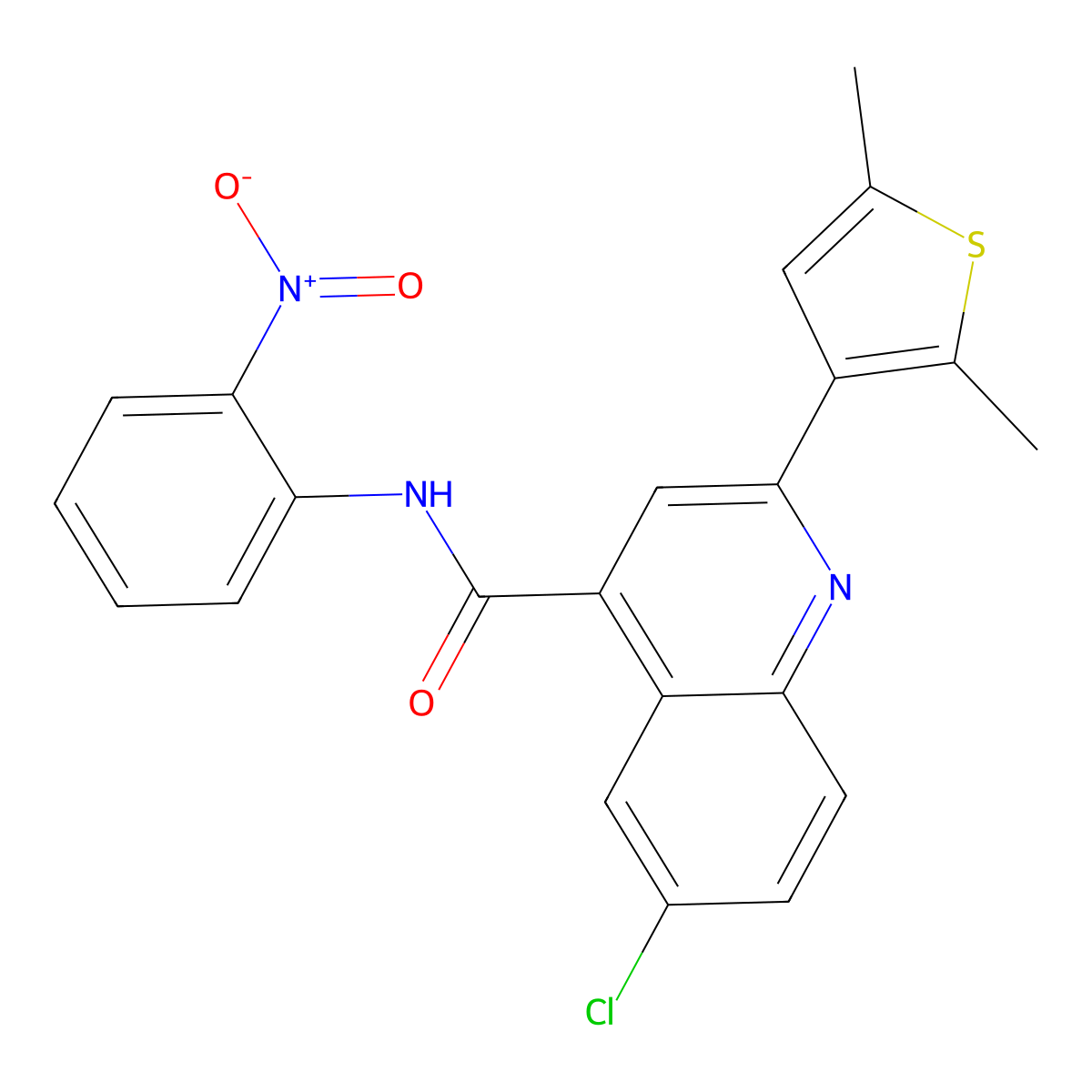 6-chloro-2-(2,5-dimethylthiophen-3-yl)-N-(2-nitrophenyl)quinoline-4-carboxamide molecular structure, CAS 823832-15-1