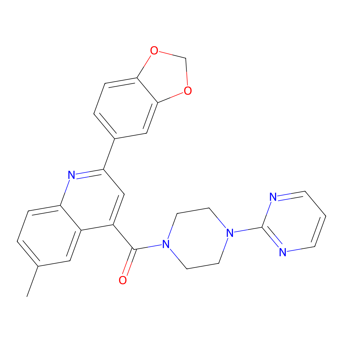 [2-(1,3-Benzodioxol-5-yl)-6-methylquinolin-4-yl]-(4-pyrimidin-2-ylpiperazin-1-yl)methanone molecular structure, CAS 823832-22-0