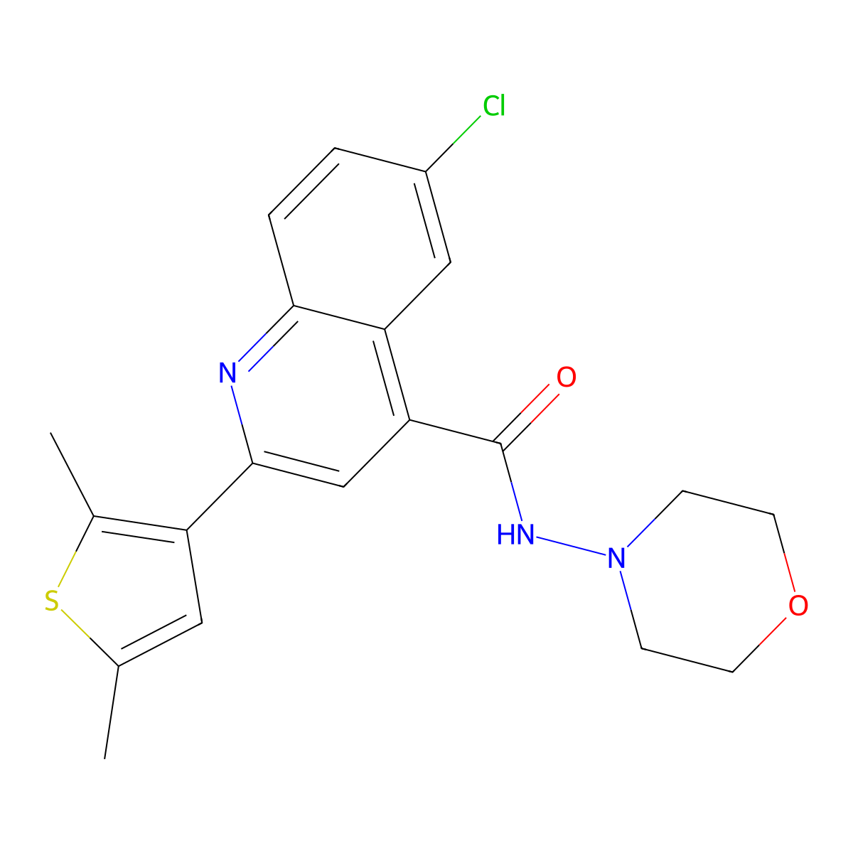 6-chloro-2-(2,5-dimethylthiophen-3-yl)-N-morpholin-4-ylquinoline-4-carboxamide molecular structure, CAS 823832-66-2