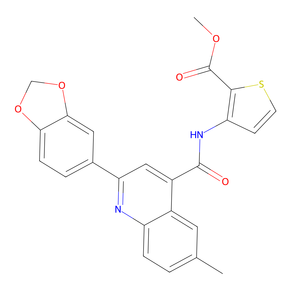 Methyl 3-({[2-(1,3-benzodioxol-5-yl)-6-methylquinolin-4-yl]carbonyl}amino)thiophene-2-carboxylate molecular structure, CAS 823832-75-3
