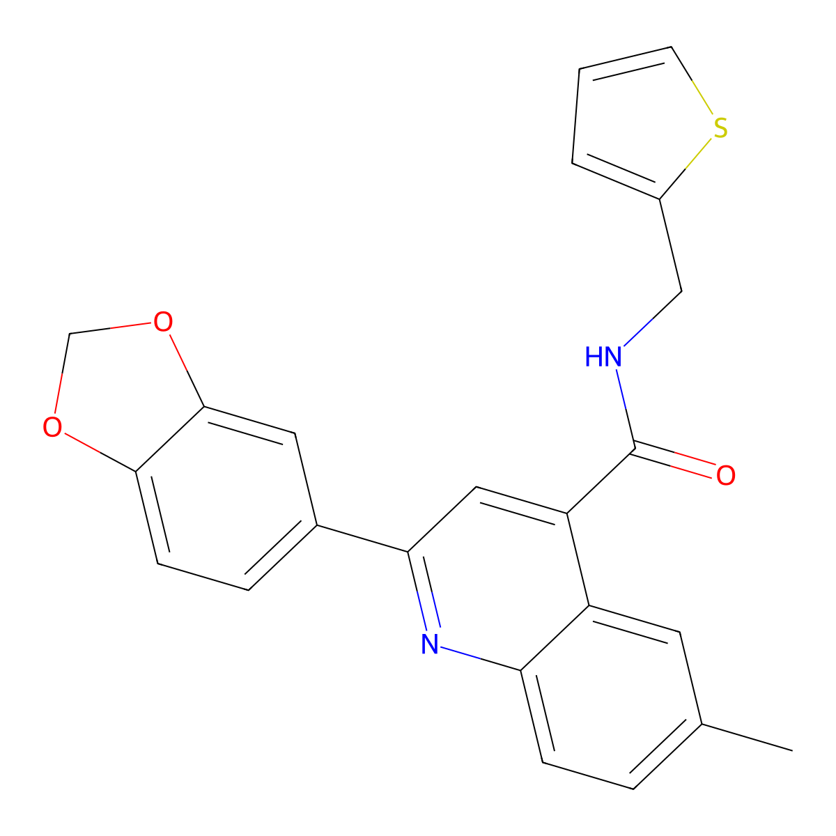 2-(1,3-benzodioxol-5-yl)-6-methyl-N-(thiophen-2-ylmethyl)quinoline-4-carboxamide molecular structure, CAS 823832-79-7