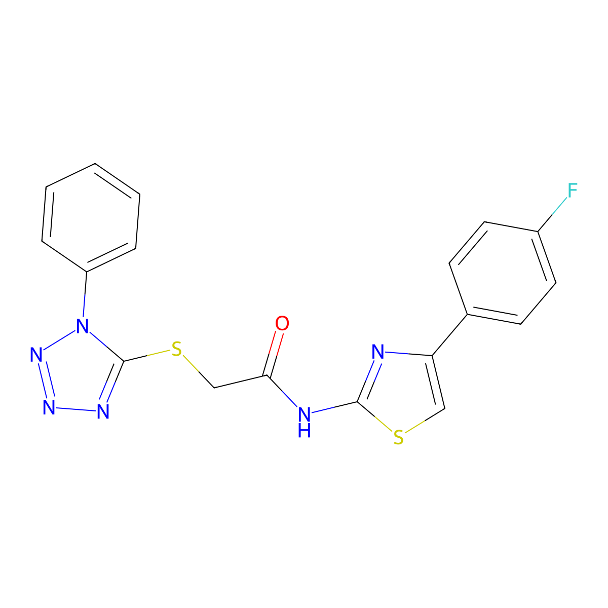 N-[4-(4-fluorophenyl)-1,3-thiazol-2-yl]-2-(1-phenyltetrazol-5-yl)sulfanylacetamide molecular structure, CAS 823834-28-2