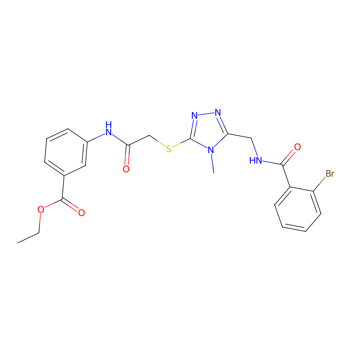 ethyl 3-[({[5-({[(2-bromophenyl)carbonyl]amino}methyl)-4-methyl-4H-1,2,4-triazol-3-yl]sulfanyl}acetyl)amino]benzoate molecular structure, CAS 823834-44-2