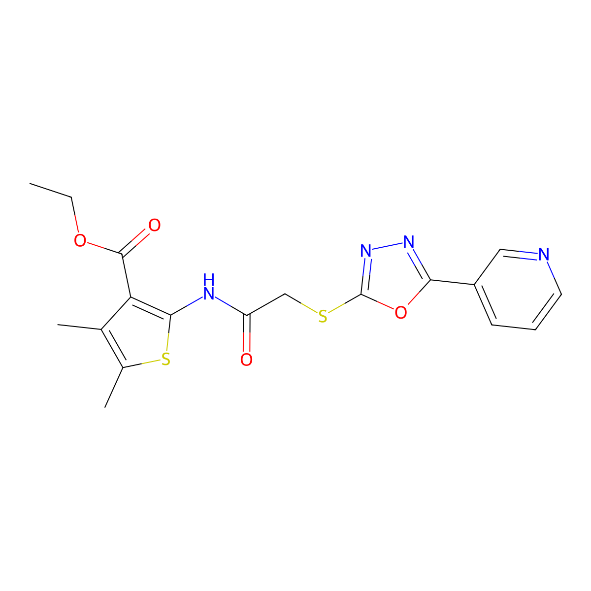 Ethyl 4,5-dimethyl-2-[({[5-(3-pyridinyl)-1,3,4-oxadiazol-2-yl]thio}acetyl)amino]-3-thiophenecarboxylate molecular structure, CAS 823834-71-5