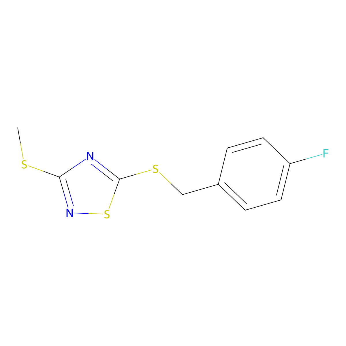 5-[(4-Fluorophenyl)methylsulfanyl]-3-methylsulfanyl-1,2,4-thiadiazole molecular structure, CAS 823834-91-9