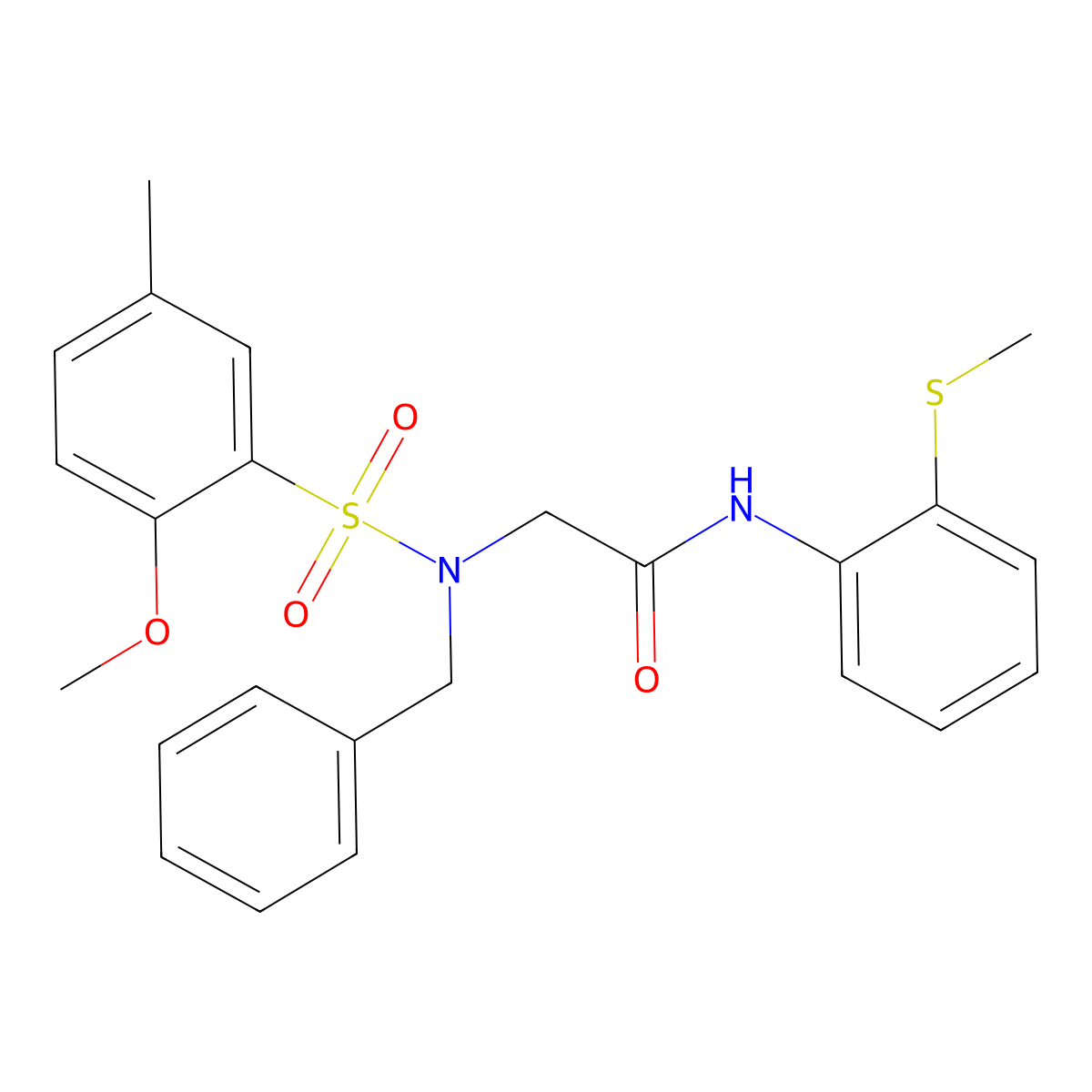 2-[benzyl-(2-methoxy-5-methylphenyl)sulfonylamino]-N-(2-methylsulfanylphenyl)acetamide molecular structure, CAS 823835-00-3
