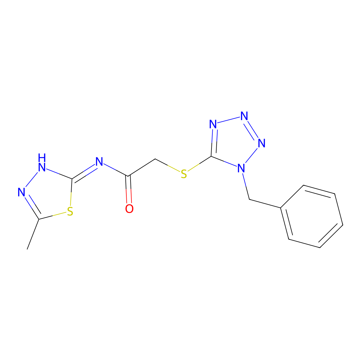 2-(1-benzyltetrazol-5-yl)sulfanyl-N-(5-methyl-1,3,4-thiadiazol-2-yl)acetamide molecular structure, CAS 823835-19-4