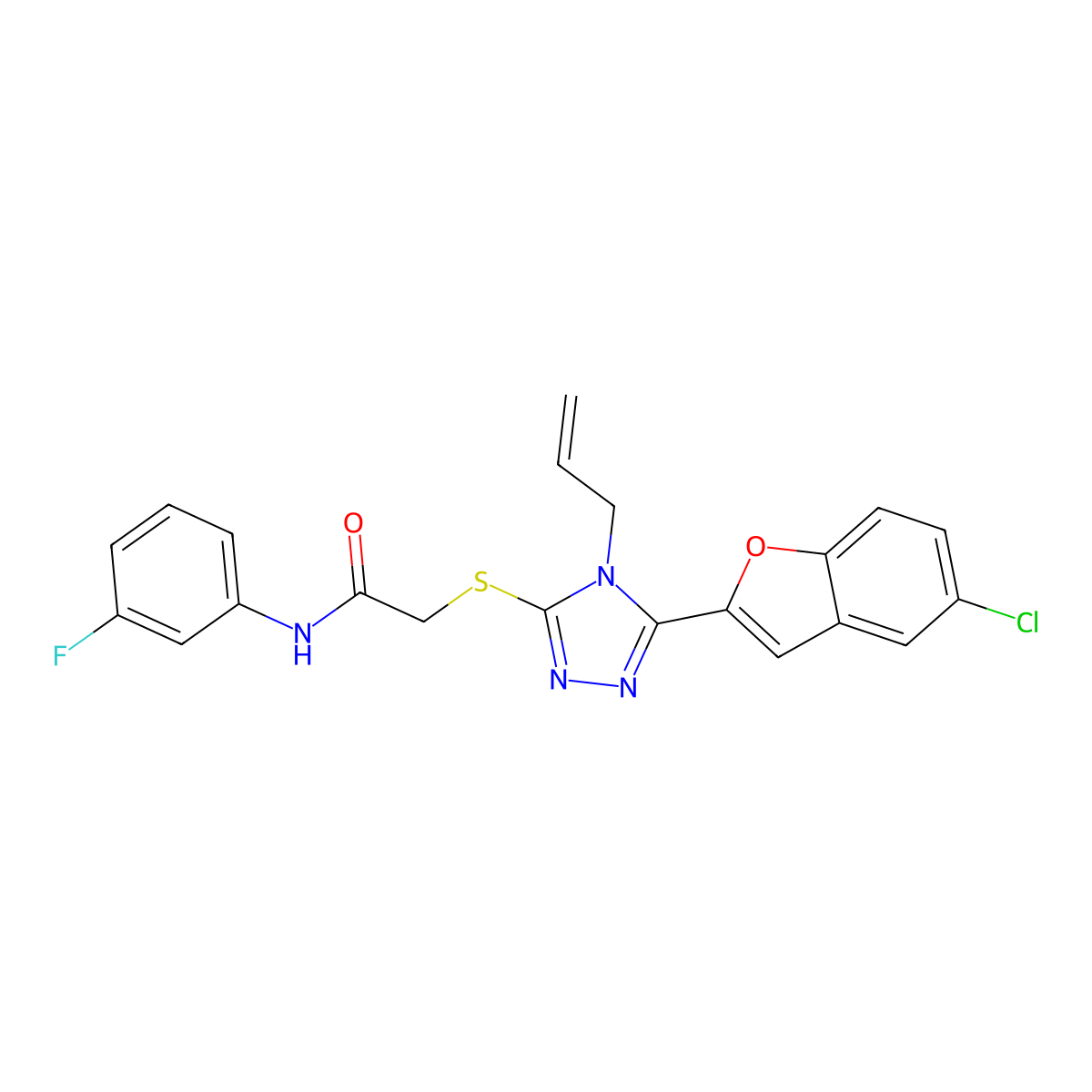2-[[5-(5-chloro-1-benzofuran-2-yl)-4-prop-2-enyl-1,2,4-triazol-3-yl]sulfanyl]-N-(3-fluorophenyl)acetamide molecular structure, CAS 823836-01-7