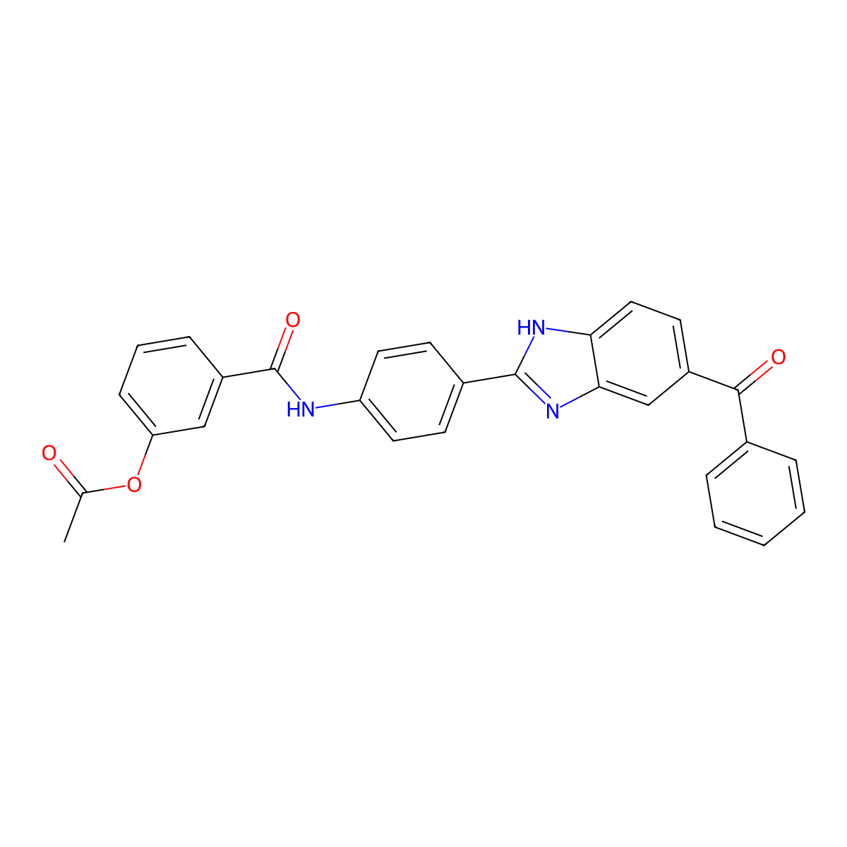 3-({4-[5-(phenylcarbonyl)-1H-benzimidazol-2-yl]phenyl}carbamoyl)phenyl acetate molecular structure, CAS 823836-21-1