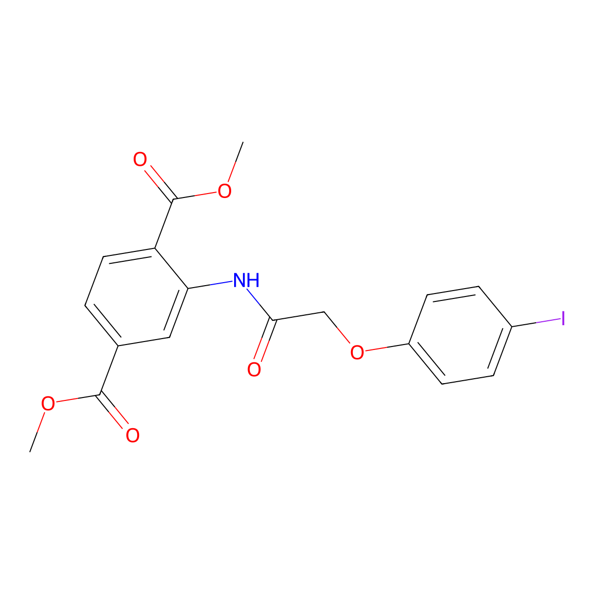 Dimethyl 2-{[(4-iodophenoxy)acetyl]amino}benzene-1,4-dicarboxylate molecular structure, CAS 823836-54-0