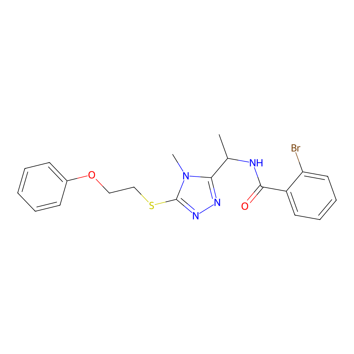 2-bromo-N-(1-{4-methyl-5-[(2-phenoxyethyl)sulfanyl]-4H-1,2,4-triazol-3-yl}ethyl)benzamide molecular structure, CAS 823836-86-8