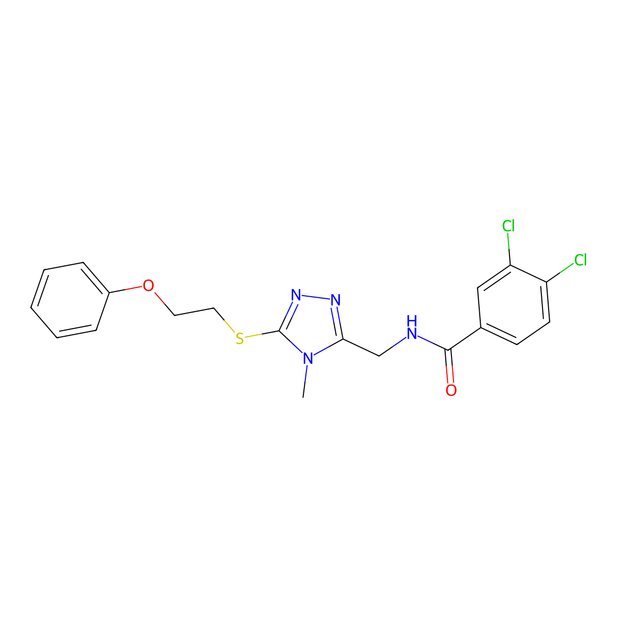 3,4-dichloro-N-[[4-methyl-5-(2-phenoxyethylsulfanyl)-1,2,4-triazol-3-yl]methyl]benzamide molecular structure, CAS 823836-89-1