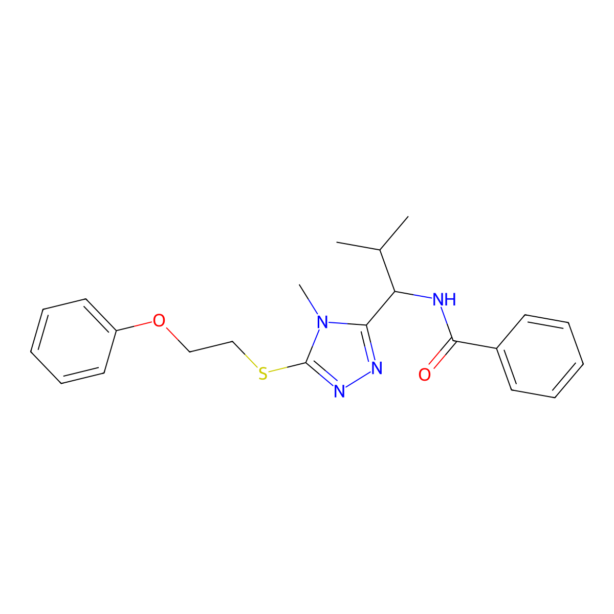 N-(2-methyl-1-{4-methyl-5-[(2-phenoxyethyl)sulfanyl]-4H-1,2,4-triazol-3-yl}propyl)benzamide molecular structure, CAS 823837-17-8