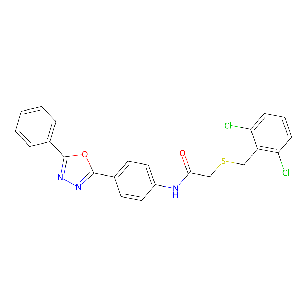 2-[(2,6-dichlorophenyl)methylsulfanyl]-N-[4-(5-phenyl-1,3,4-oxadiazol-2-yl)phenyl]acetamide molecular structure, CAS 823837-36-1