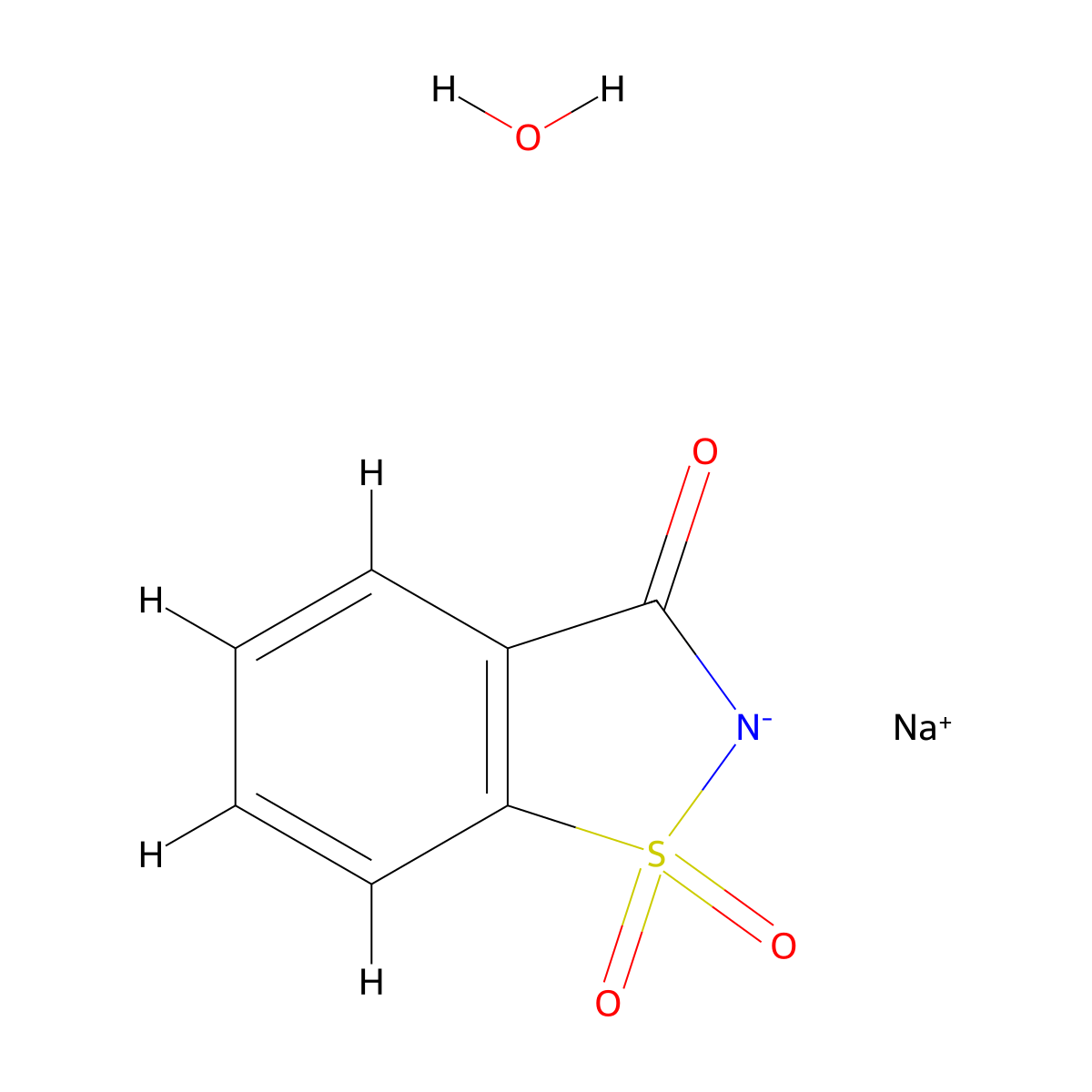1,2-Benzisothiazol-3(2H)-one, 1,1-dioxide, sodium salt, hydrate molecular structure, CAS 82385-42-0