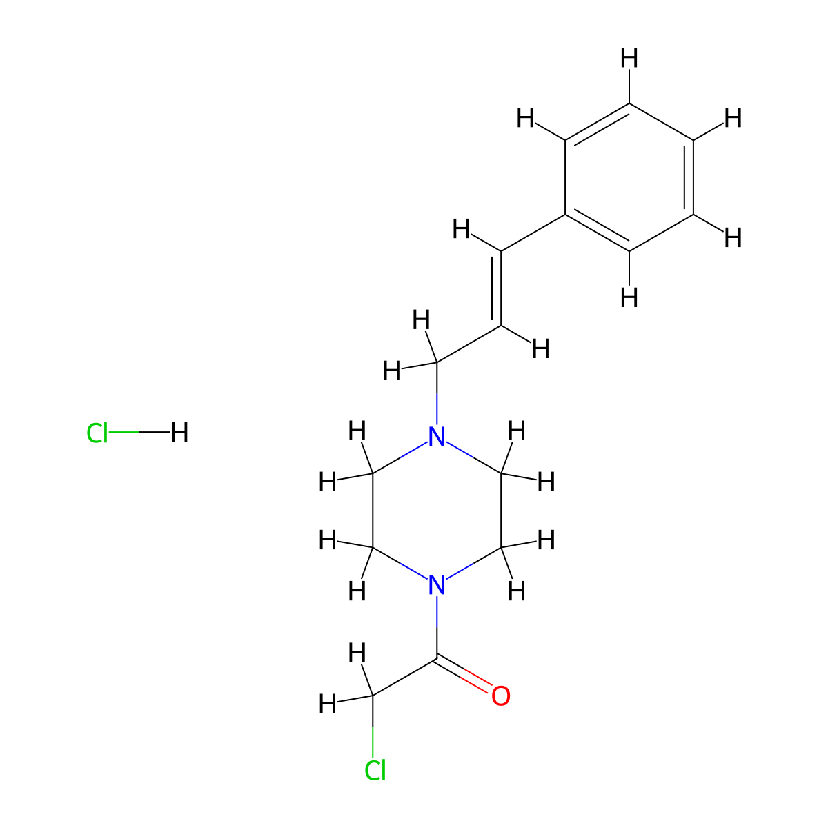 2-chloro-1-{4-[(2E)-3-phenylprop-2-en-1-yl]piperazin-1-yl}ethan-1-one hydrochloride molecular structure, CAS 82387-54-0