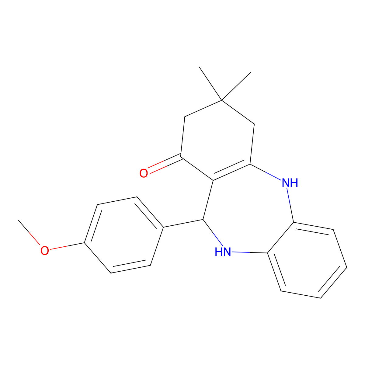 11-(4-methoxyphenyl)-3,3-dimethyl-2,3,4,5,10,11-hexahydro-1H-dibenzo[b,e][1,4]diazepin-1-one molecular structure, CAS 82408-02-4