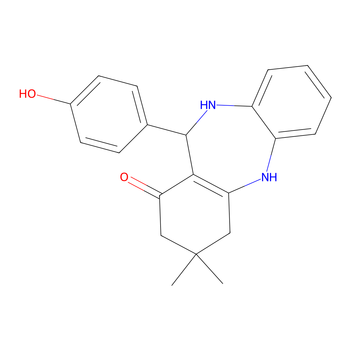6-(4-hydroxyphenyl)-9,9-dimethyl-6,8,10,11-tetrahydro-5H-benzo[b][1,4]benzodiazepin-7-one molecular structure, CAS 82408-03-5