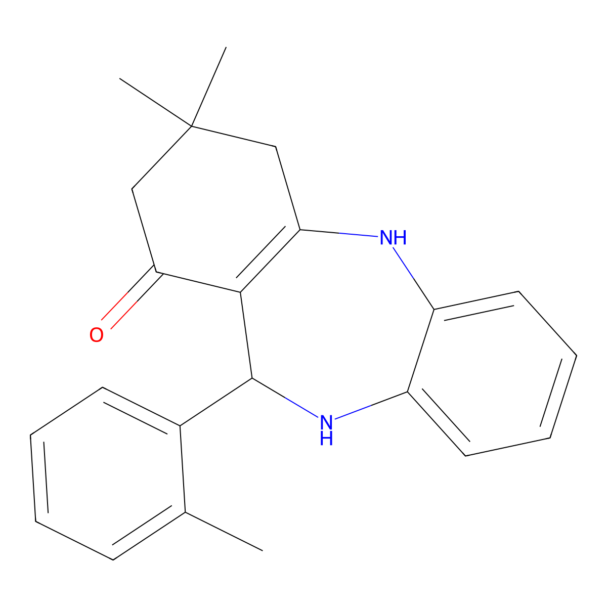 9,9-dimethyl-6-(2-methylphenyl)-6,8,10,11-tetrahydro-5H-benzo[b][1,4]benzodiazepin-7-one molecular structure, CAS 82408-08-0