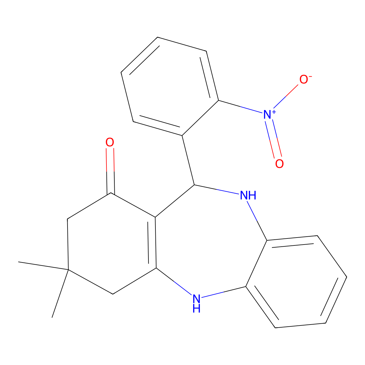 9,9-dimethyl-6-(2-nitrophenyl)-6,8,10,11-tetrahydro-5H-benzo[b][1,4]benzodiazepin-7-one molecular structure, CAS 82408-12-6