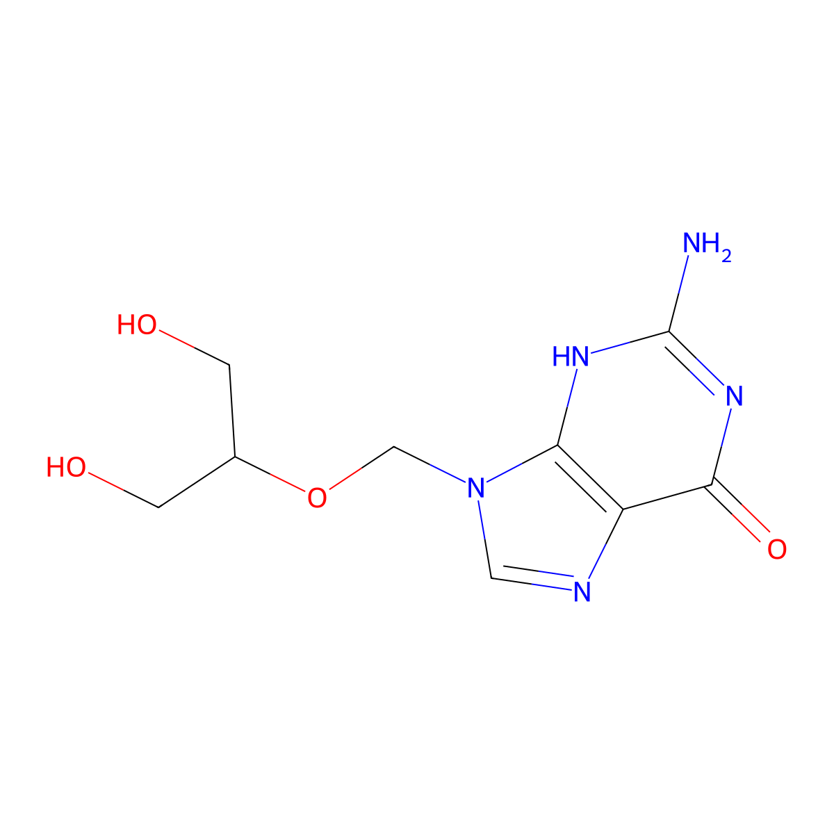 2-amino-9-(1,3-dihydroxypropan-2-yloxymethyl)-3H-purin-6-one molecular structure, CAS 82410-32-0
