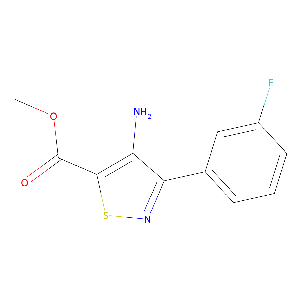 Methyl 4-amino-3-(3-fluorophenyl)-1,2-thiazole-5-carboxylate molecular structure, CAS 82424-56-4