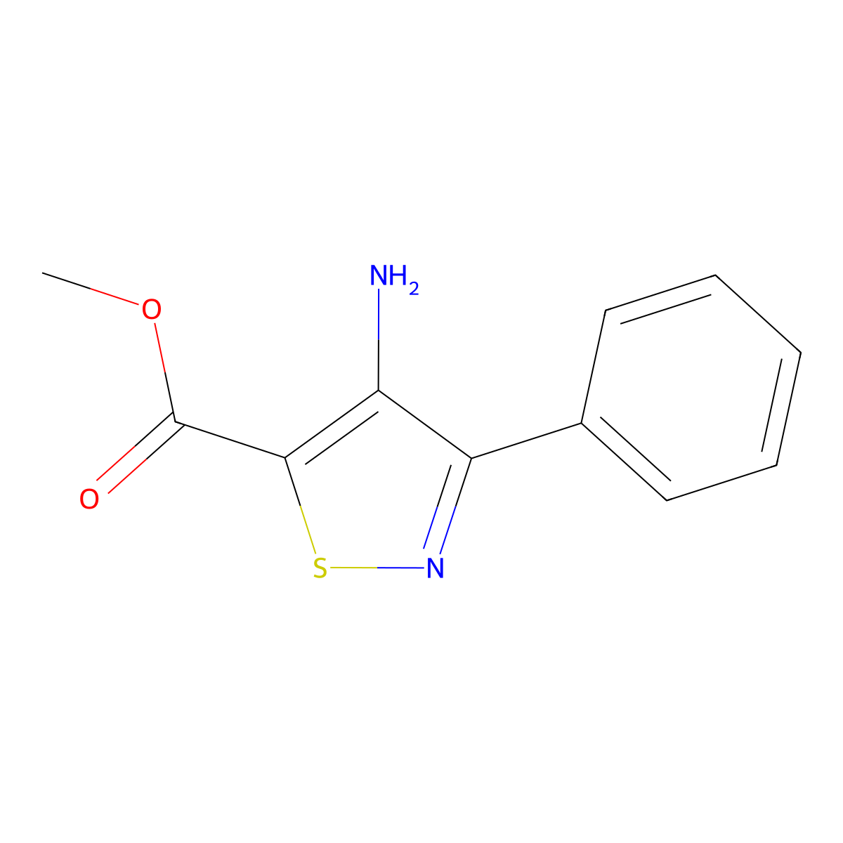 Methyl 4-amino-3-phenyl-1,2-thiazole-5-carboxylate molecular structure, CAS 82424-58-6