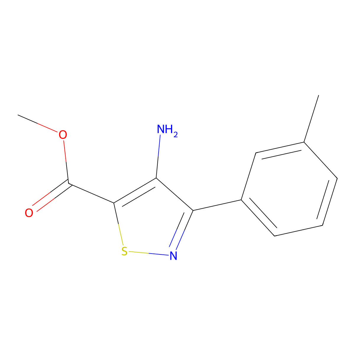 Methyl 4-amino-3-(3-methylphenyl)-1,2-thiazole-5-carboxylate molecular structure, CAS 82424-67-7