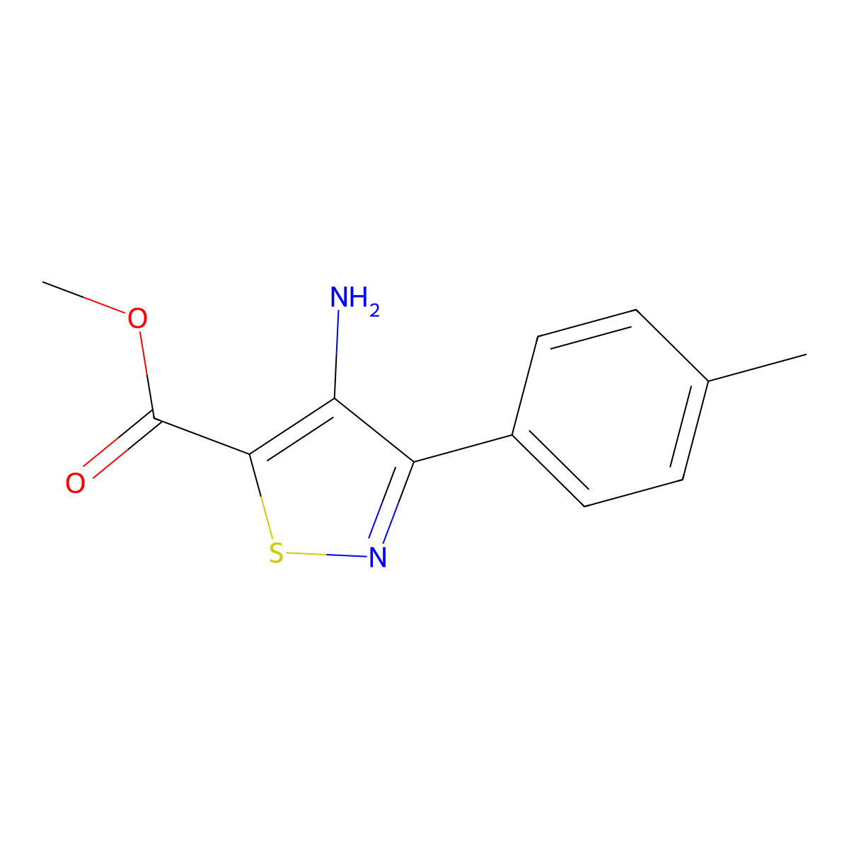 Methyl 4-amino-3-(4-methylphenyl)-1,2-thiazole-5-carboxylate molecular structure, CAS 82424-70-2