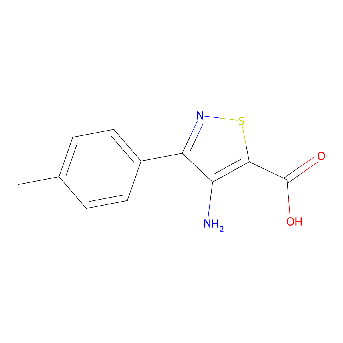 4-Amino-3-(4-methylphenyl)-1,2-thiazole-5-carboxylic acid molecular structure, CAS 82424-87-1