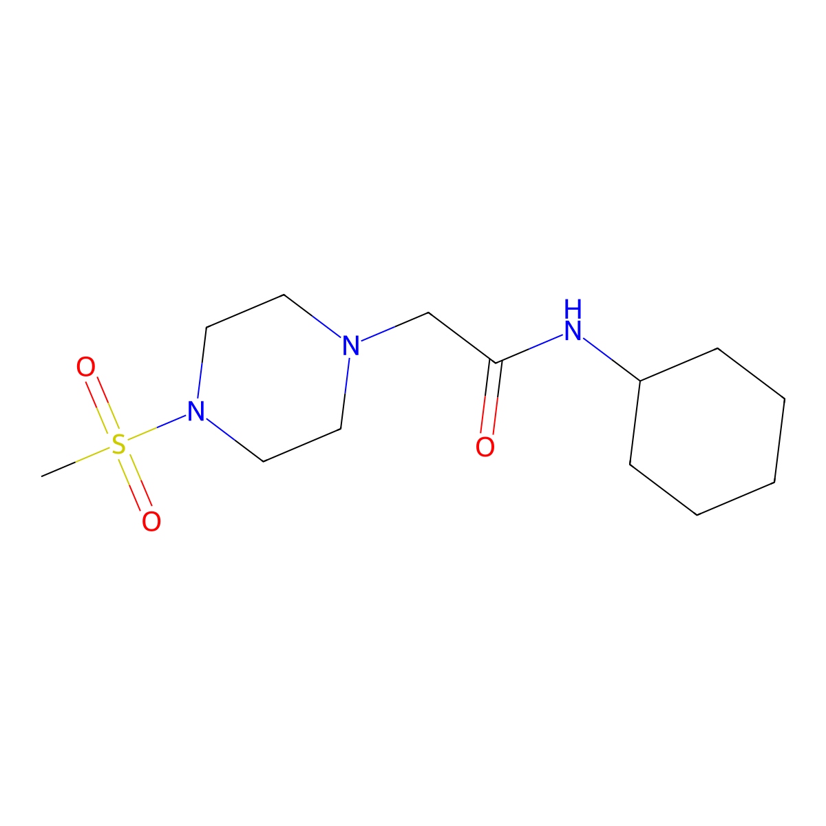 N-cyclohexyl-2-(4-methylsulfonylpiperazin-1-yl)acetamide molecular structure, CAS 824414-45-1