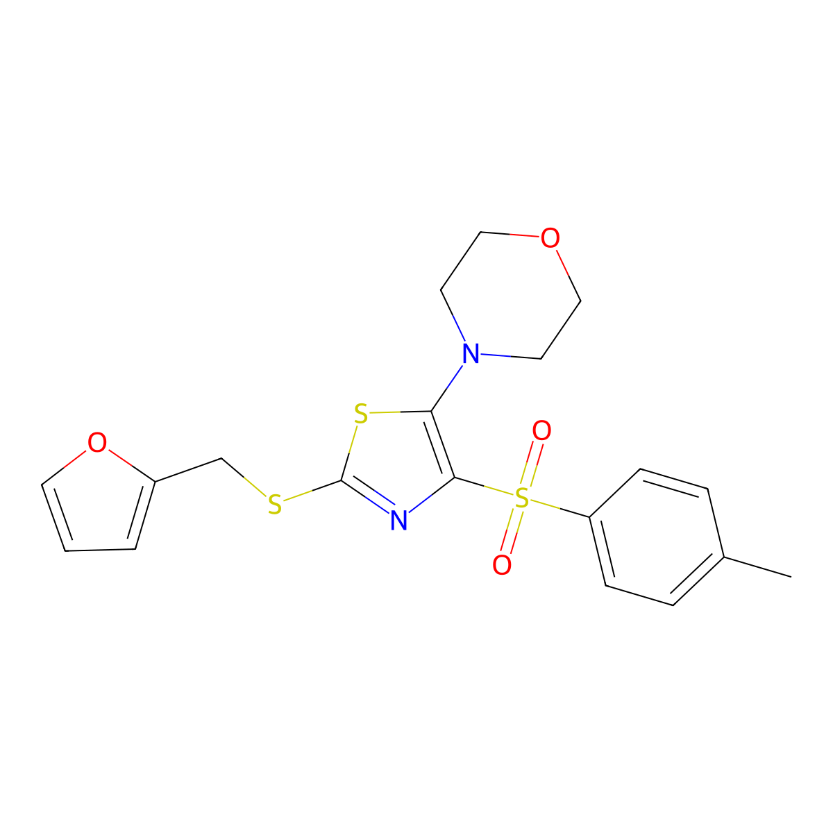 4-(2-((Furan-2-ylmethyl)thio)-4-tosylthiazol-5-yl)morpholine molecular structure, CAS 824417-70-1