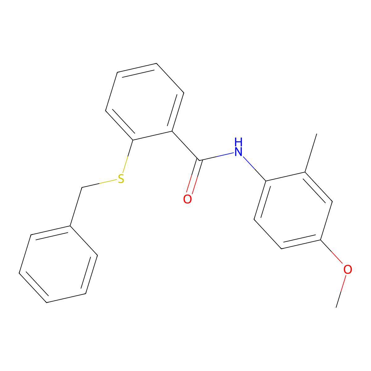 2-benzylsulfanyl-N-(4-methoxy-2-methylphenyl)benzamide molecular structure, CAS 824417-91-6