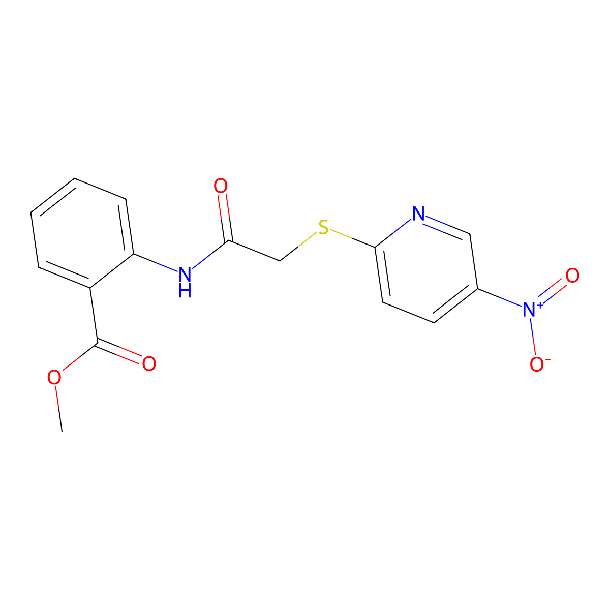 Methyl 2-[[2-(5-nitropyridin-2-yl)sulfanylacetyl]amino]benzoate molecular structure, CAS 824418-23-7