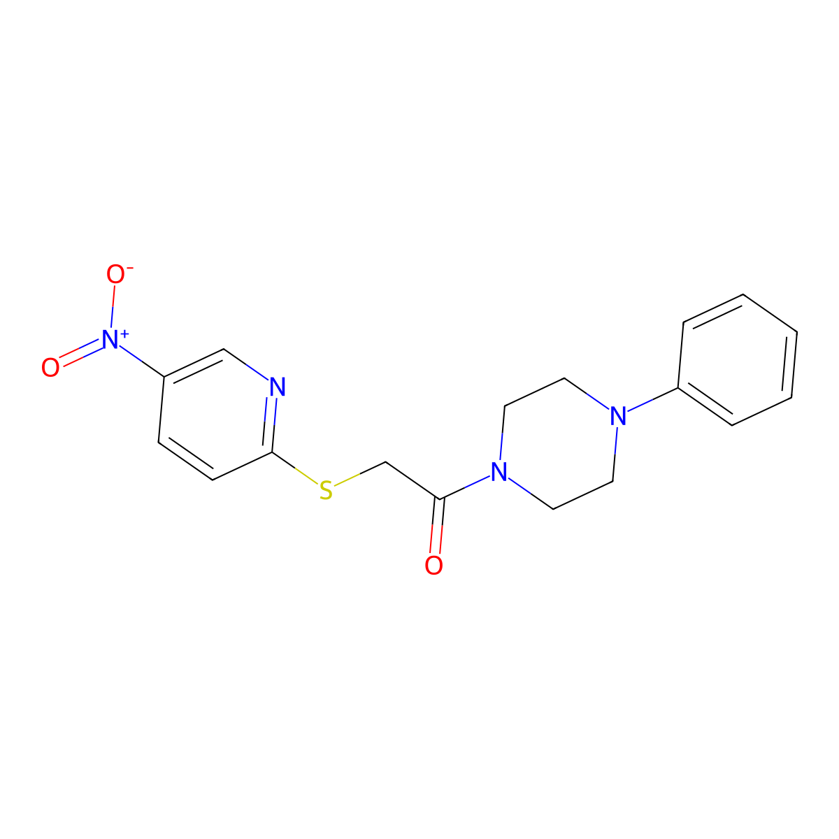2-(5-Nitropyridin-2-yl)sulfanyl-1-(4-phenylpiperazin-1-yl)ethanone molecular structure, CAS 824418-25-9
