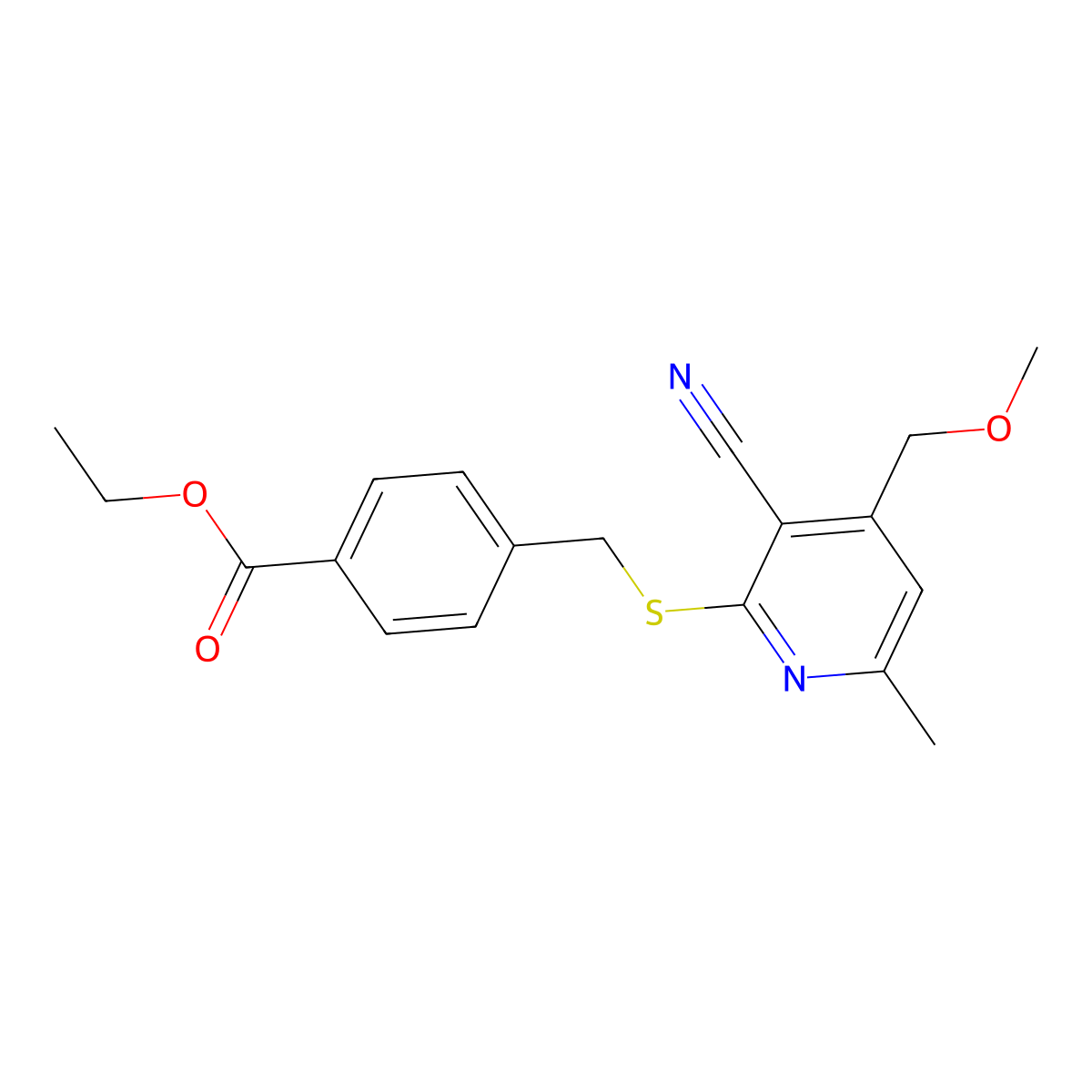Ethyl 4-({[3-cyano-4-(methoxymethyl)-6-methylpyridin-2-yl]sulfanyl}methyl)benzoate molecular structure, CAS 824418-35-1