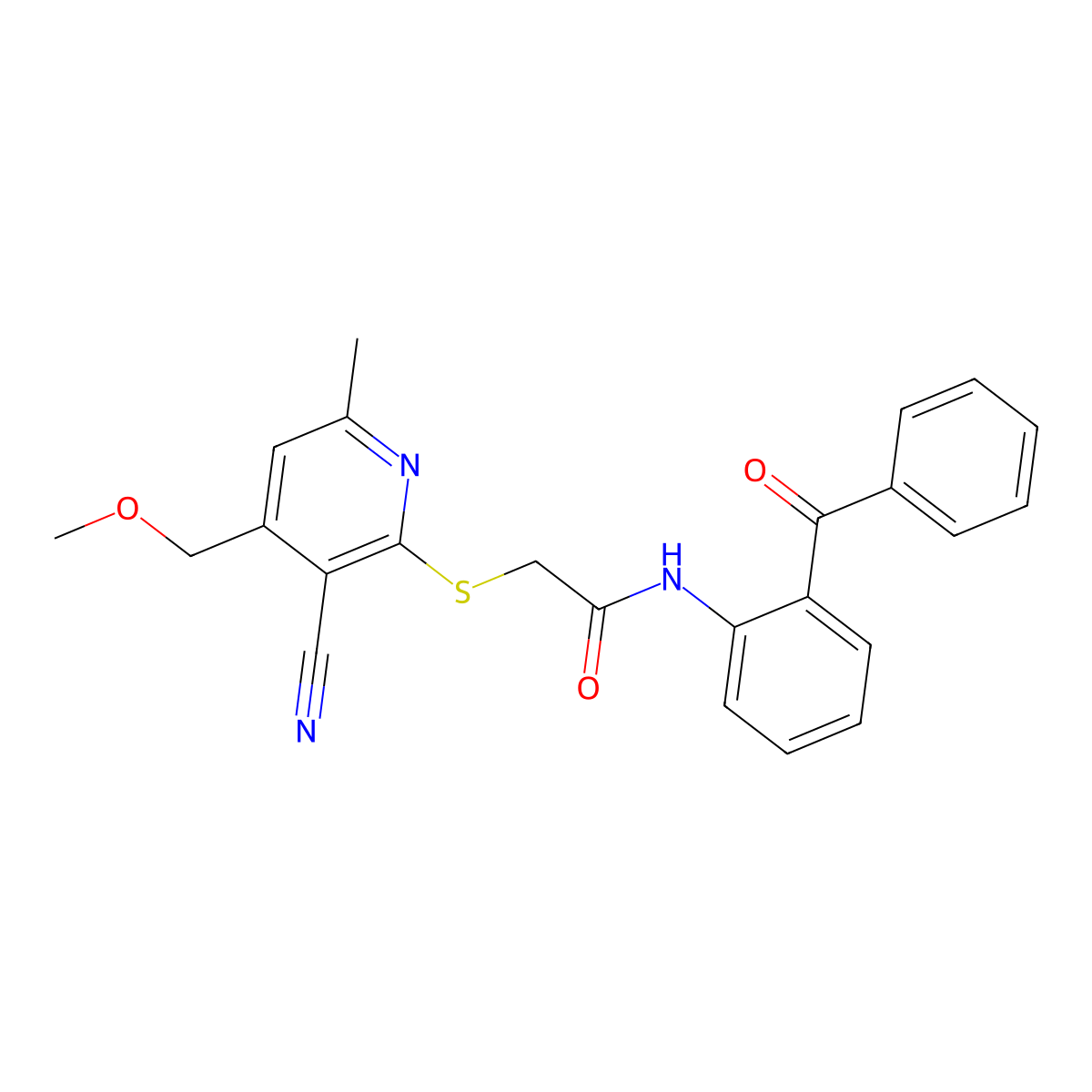N-(2-benzoylphenyl)-2-[3-cyano-4-(methoxymethyl)-6-methylpyridin-2-yl]sulfanylacetamide molecular structure, CAS 824418-36-2