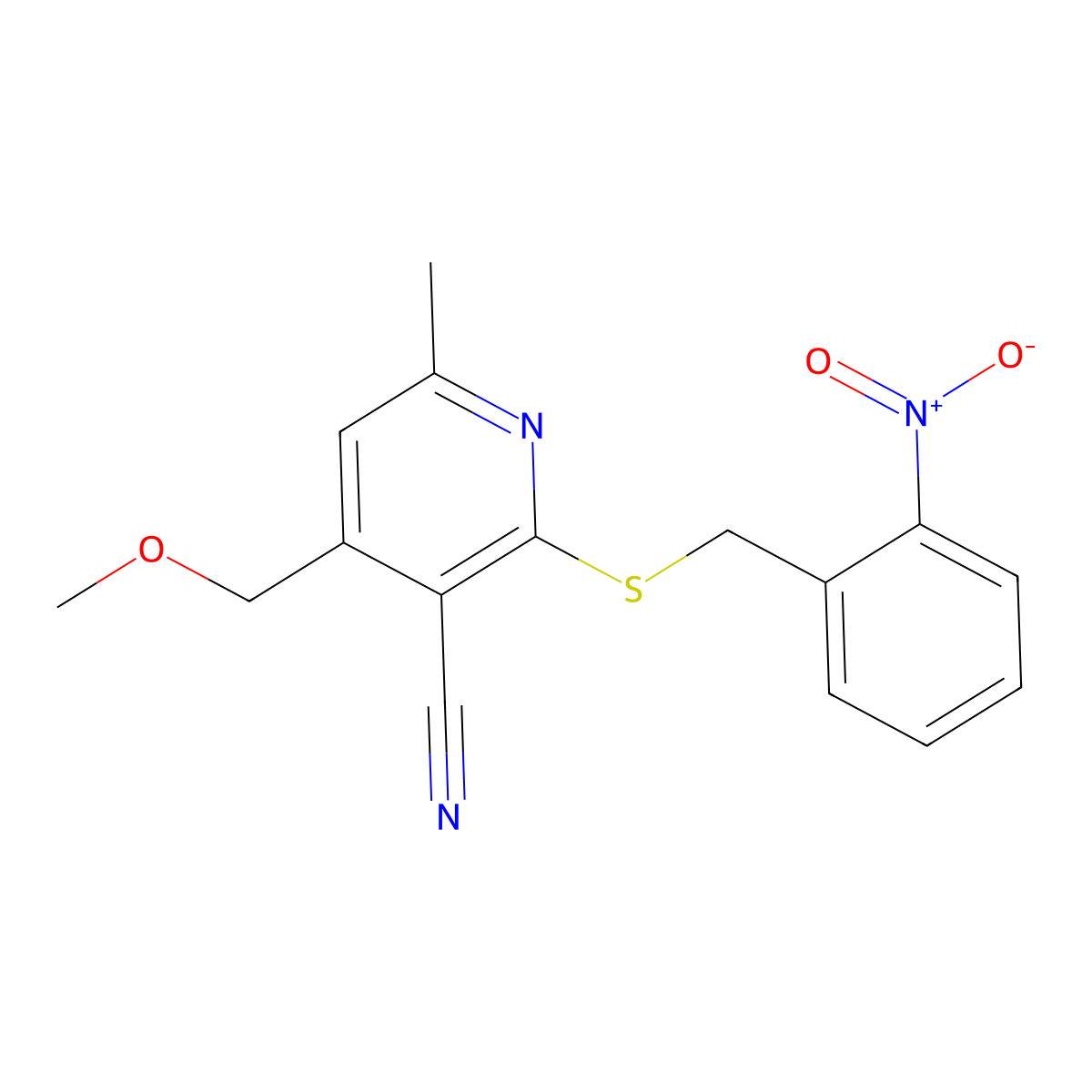 4-(Methoxymethyl)-6-methyl-2-[(2-nitrophenyl)methylsulfanyl]pyridine-3-carbonitrile molecular structure, CAS 824418-45-3