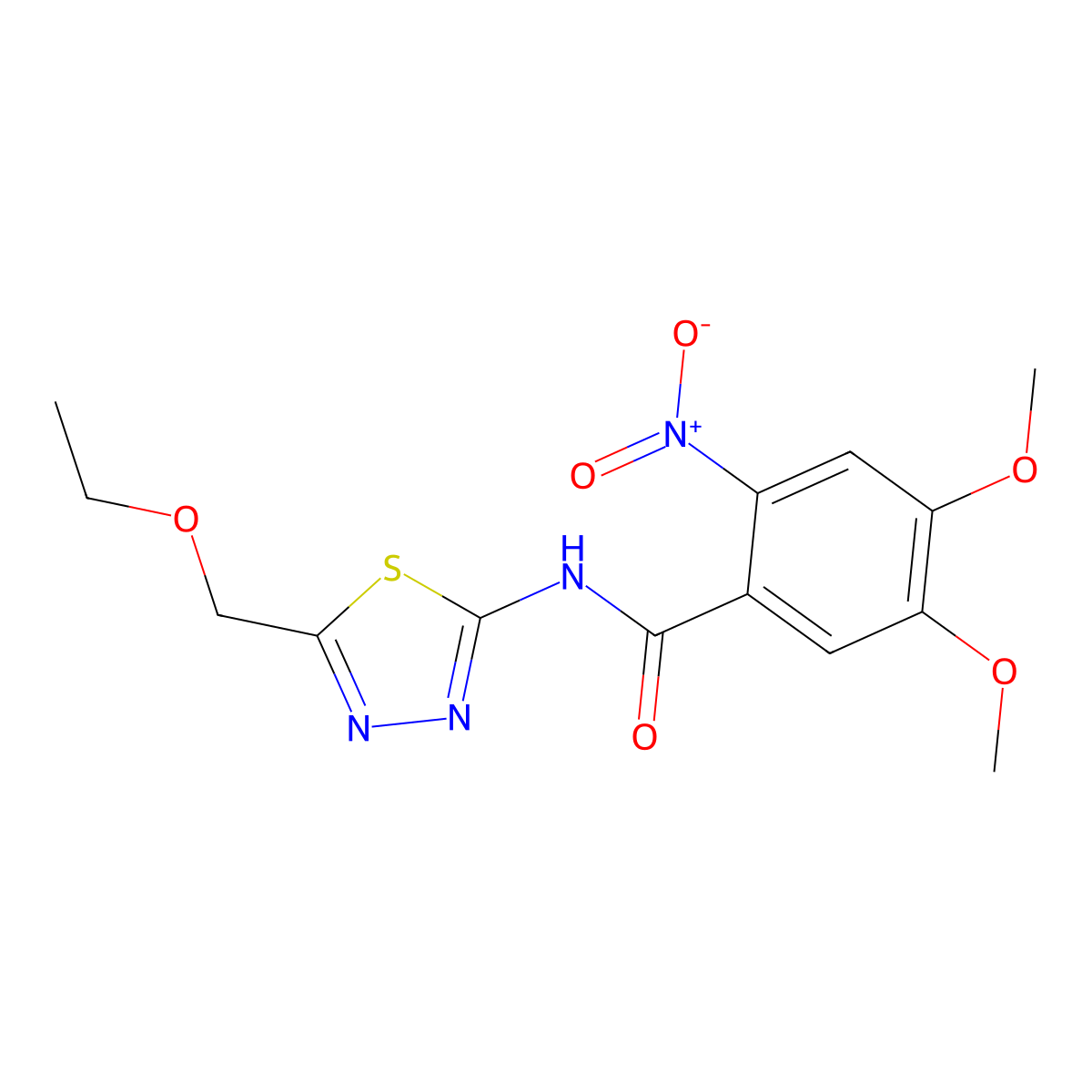 N-[5-(ethoxymethyl)-1,3,4-thiadiazol-2-yl]-4,5-dimethoxy-2-nitrobenzamide molecular structure, CAS 824418-64-6