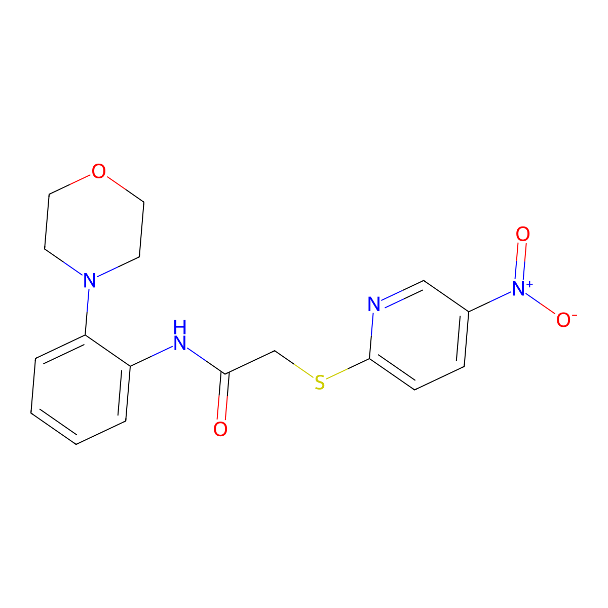 N-(2-morpholin-4-ylphenyl)-2-(5-nitropyridin-2-yl)sulfanylacetamide molecular structure, CAS 824418-92-0