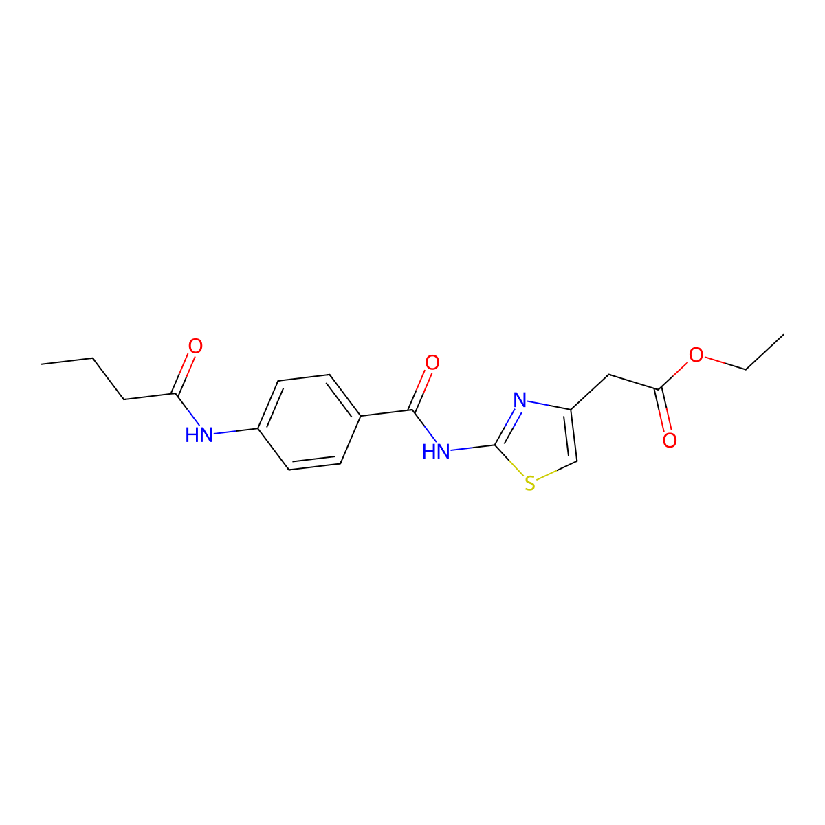 Ethyl (2-{[4-(butyrylamino)benzoyl]amino}-1,3-thiazol-4-yl)acetate molecular structure, CAS 824419-25-2