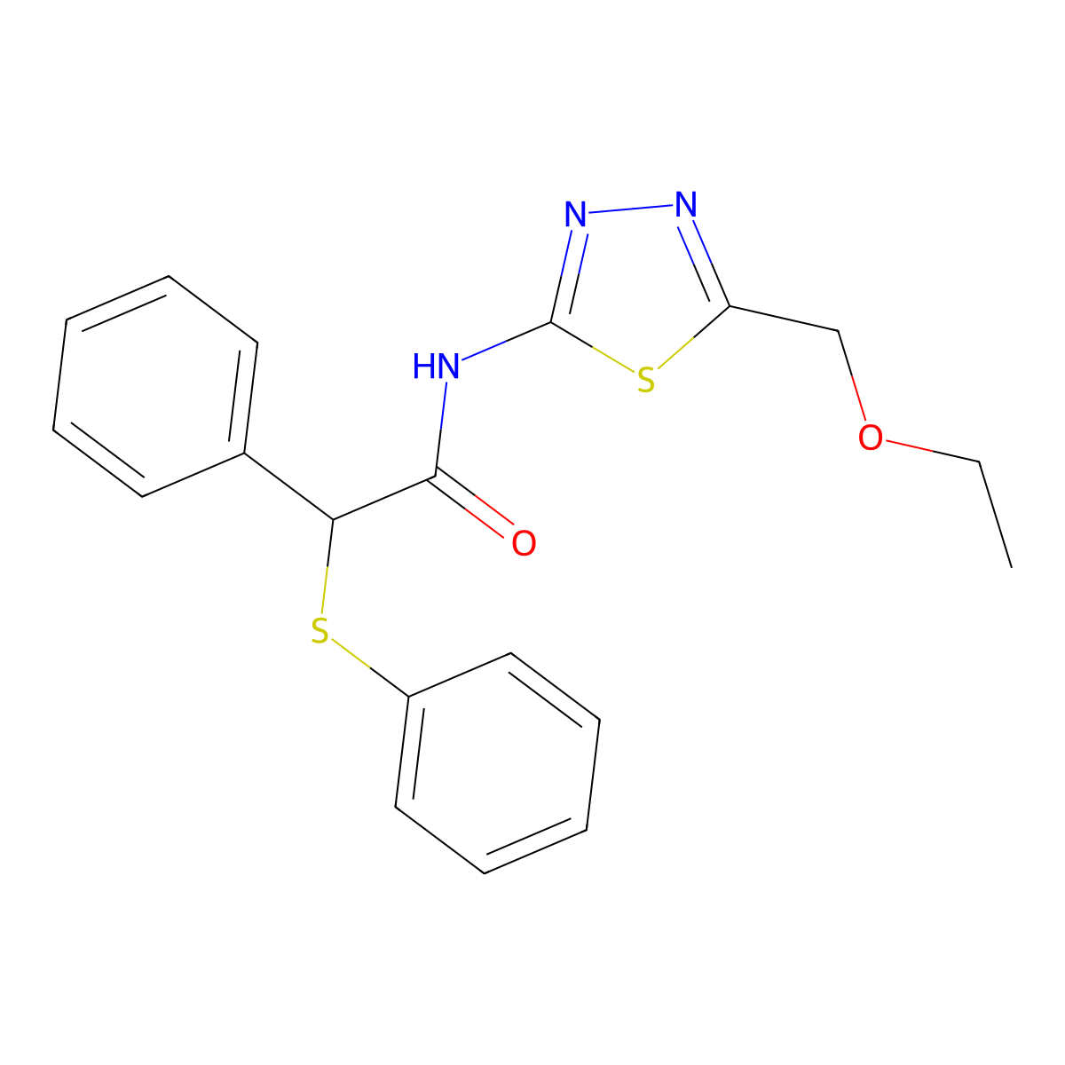 N-[5-(ethoxymethyl)-1,3,4-thiadiazol-2-yl]-2-phenyl-2-phenylsulfanylacetamide molecular structure, CAS 824419-31-0
