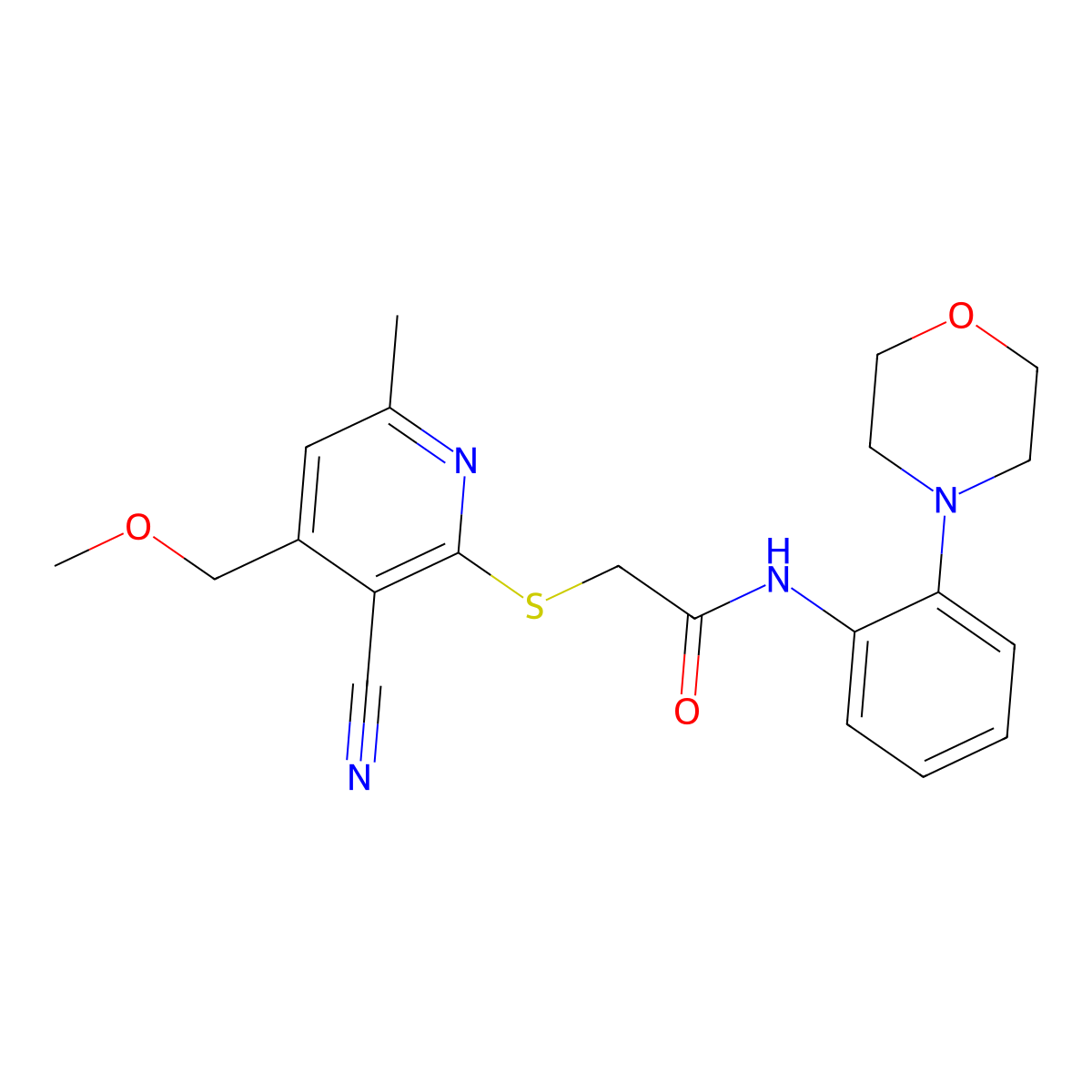 2-[3-cyano-4-(methoxymethyl)-6-methylpyridin-2-yl]sulfanyl-N-(2-morpholin-4-ylphenyl)acetamide molecular structure, CAS 824419-33-2
