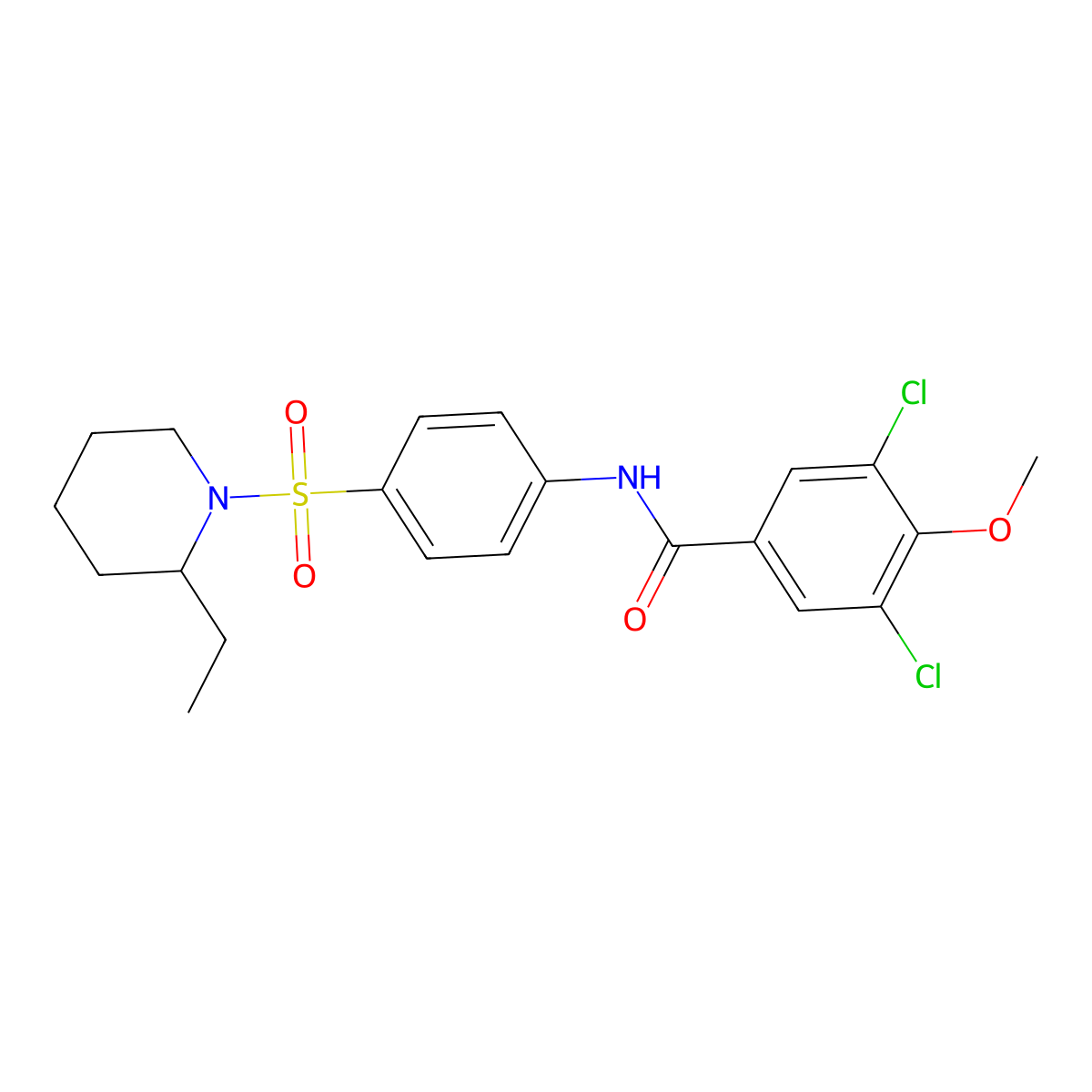 3,5-dichloro-N-{4-[(2-ethylpiperidin-1-yl)sulfonyl]phenyl}-4-methoxybenzamide molecular structure, CAS 824419-88-7